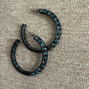 Gunmetal Hoop Earrings with Blue and Teal Crystals